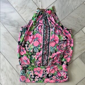 Lilly Pulitzer Pink and Green Halter Top with Chain